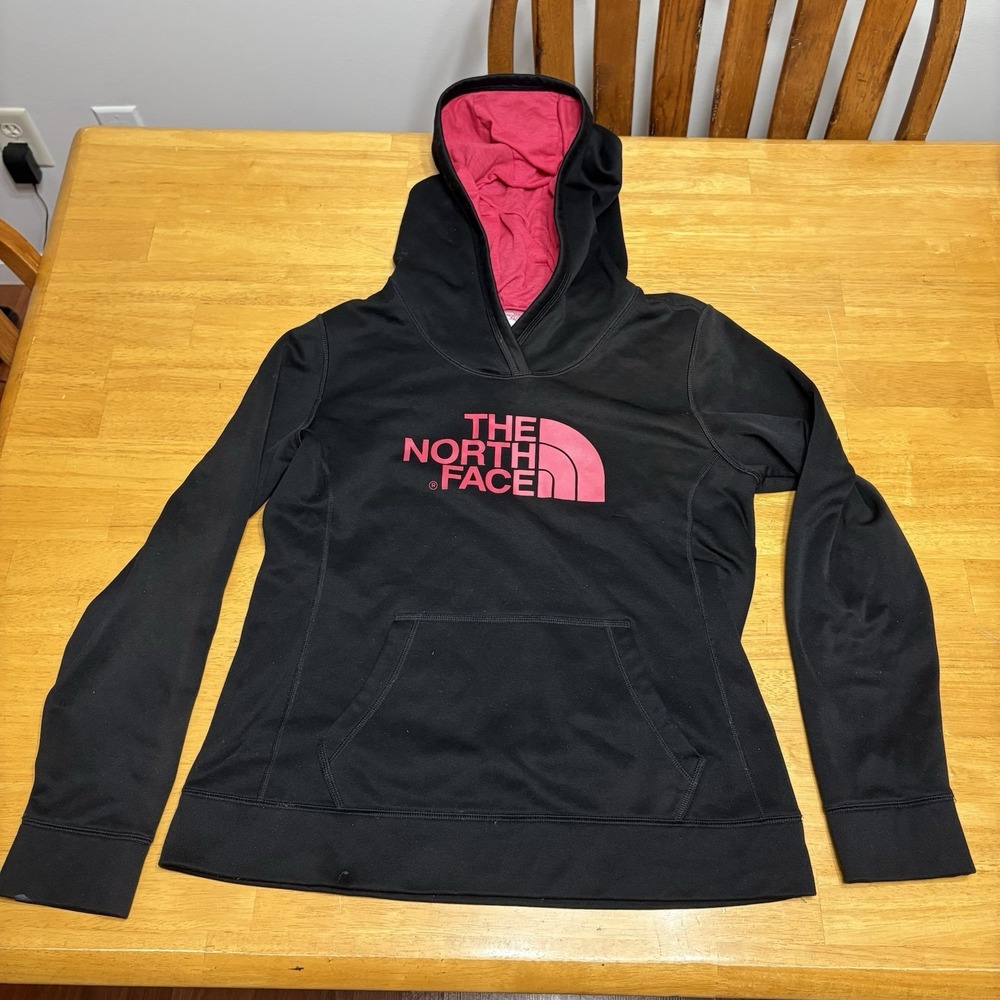 The North Face Sweater Womens Size L Large Black Pink Pullover Hoodie Casual
